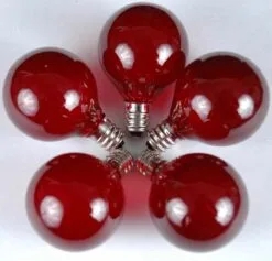100 G40 Globe String Light Set With Red Satin Bulbs On White Wire -Holiday Lights Sales 0009471 100 g40 globe string light set with red satin bulbs on white wire