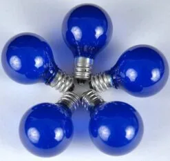 100 G30 Globe String Light Set With Blue Satin Bulbs On Black Wire -Holiday Lights Sales 0009479 100 g30 globe string light set with blue satin bulbs on black wire