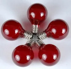 100 G30 Globe String Light Set With Red Satin Bulbs On Brown Wire -Holiday Lights Sales 0009546 100 g30 globe string light set with red satin bulbs on brown wire