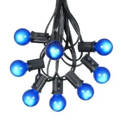 100 G30 Globe String Light Set With Blue Satin Bulbs On Black Wire -Holiday Lights Sales 0009997 100 g30 globe string light set with blue satin bulbs on black wire