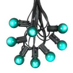 100 G30 Globe String Light Set With Green Satin Bulbs On Black Wire -Holiday Lights Sales 0010000 100 g30 globe string light set with green satin bulbs on black wire
