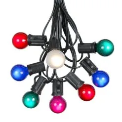 100 G30 Globe String Light Set With Multi Colored Satin Bulbs On Black Wire -Holiday Lights Sales 0010001 100 g30 globe string light set with multi colored satin bulbs on black wire