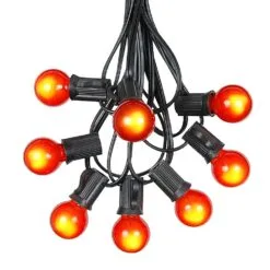 100 G30 Globe String Light Set With Orange Satin Bulbs On Black Wire -Holiday Lights Sales 0010002 100 g30 globe string light set with orange satin bulbs on black wire
