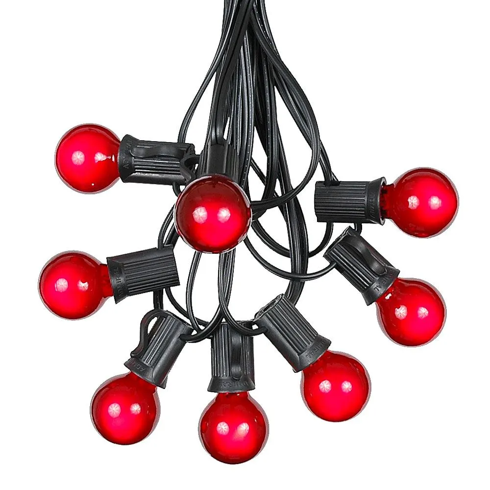 100 G30 Globe String Light Set With Red Satin Bulbs On Black Wire 6 100 G30 Globe String Light Set With Red Satin Bulbs On Black Wire - Image 6
