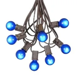 100 G30 Globe String Light Set With Blue Satin Bulbs On Brown Wire -Holiday Lights Sales 0010006 100 g30 globe string light set with blue satin bulbs on brown wire