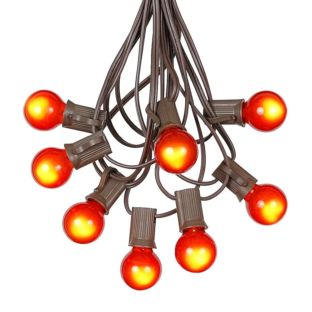 100 G30 Globe String Light Set With Orange Satin Bulbs On Brown Wire 6 100 G30 Globe String Light Set With Orange Satin Bulbs On Brown Wire - Image 6