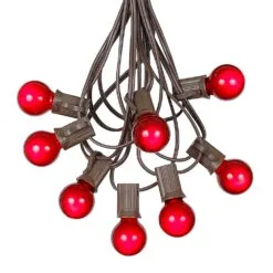 100 G30 Globe String Light Set With Red Satin Bulbs On Brown Wire -Holiday Lights Sales 0010013 100 g30 globe string light set with red satin bulbs on brown wire