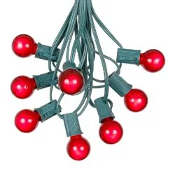 100 G30 Globe String Light Set With Red Satin Bulbs On Green Wire 14 100 G30 Globe String Light Set With Red Satin Bulbs On Green Wire -Holiday Lights Sales 0010022 100 g30 globe string light set with red satin bulbs on green wire