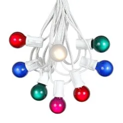 100 G30 Globe String Light Set With Multi Colored Satin Bulbs On White Wire -Holiday Lights Sales 0010030 100 g30 globe string light set with multi colored satin bulbs on white wire
