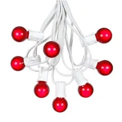 100 G30 Globe String Light Set With Red Satin Bulbs On White Wire 14 100 G30 Globe String Light Set With Red Satin Bulbs On White Wire -Holiday Lights Sales 0010033 100 g30 globe string light set with red satin bulbs on white wire