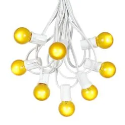 100 G30 Globe String Light Set With Yellow Satin Bulbs On White Wire 12 100 G30 Globe String Light Set With Yellow Satin Bulbs On White Wire -Holiday Lights Sales 0010034 100 g30 globe string light set with yellow satin bulbs on white wire