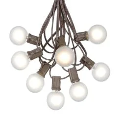 100 G40 Globe String Light Set With Frosted White Bulbs On Brown Wire -Holiday Lights Sales 0010055 100 g40 globe string light set with frosted white bulbs on brown wire