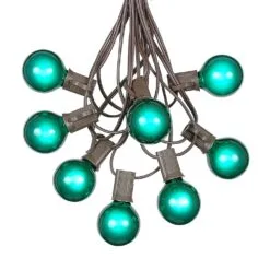 100 G40 Globe String Light Set With Green Bulbs On Brown Wire -Holiday Lights Sales 0010056 100 g40 globe string light set with green bulbs on brown wire