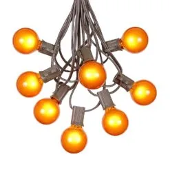 100 G40 Globe String Light Set With Orange Bulbs On Brown Wire -Holiday Lights Sales 0010058 100 g40 globe string light set with orange bulbs on brown wire
