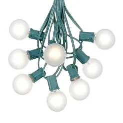 100 G40 Globe String Light Set With Frosted White Bulbs On Green Wire 15 100 G40 Globe String Light Set With Frosted White Bulbs On Green Wire -Holiday Lights Sales 0010065 100 g40 globe string light set with frosted white bulbs on green wire