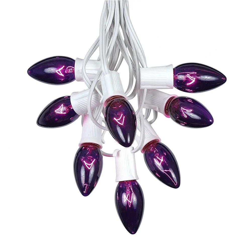 100 C9 Christmas Light Set - Purple Bulbs - White Wire 2 100 C9 Christmas Light Set - Purple Bulbs - White Wire - Image 2