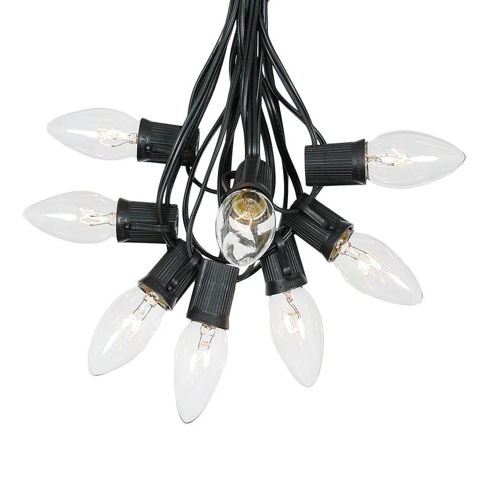 100 C9 Christmas Light Set - Clear Bulbs - Black Wire 2 100 C9 Christmas Light Set - Clear Bulbs - Black Wire - Image 2