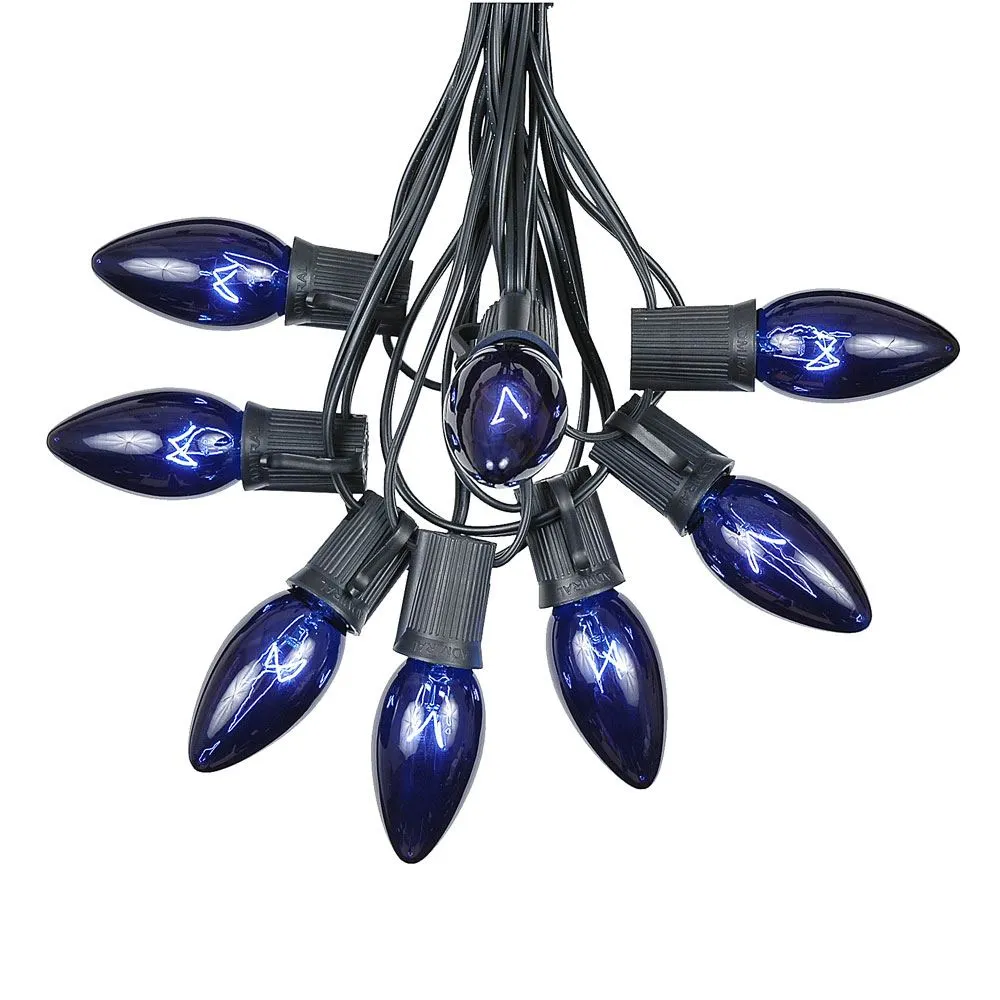 100 C9 Christmas Light Set - Blue Bulbs - Black Wire 2 100 C9 Christmas Light Set - Blue Bulbs - Black Wire - Image 2