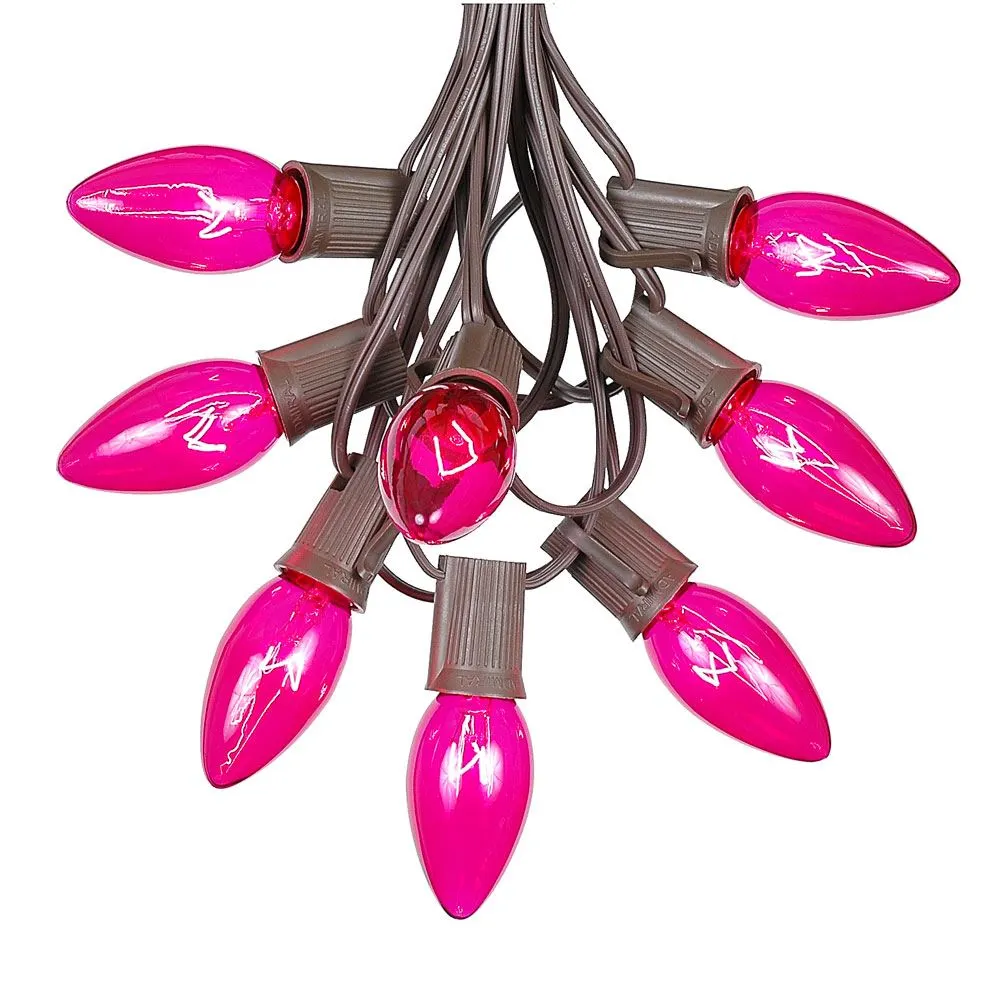 100 C9 Christmas Light Set - Pink Bulbs - Brown Wire 2 100 C9 Christmas Light Set - Pink Bulbs - Brown Wire - Image 2