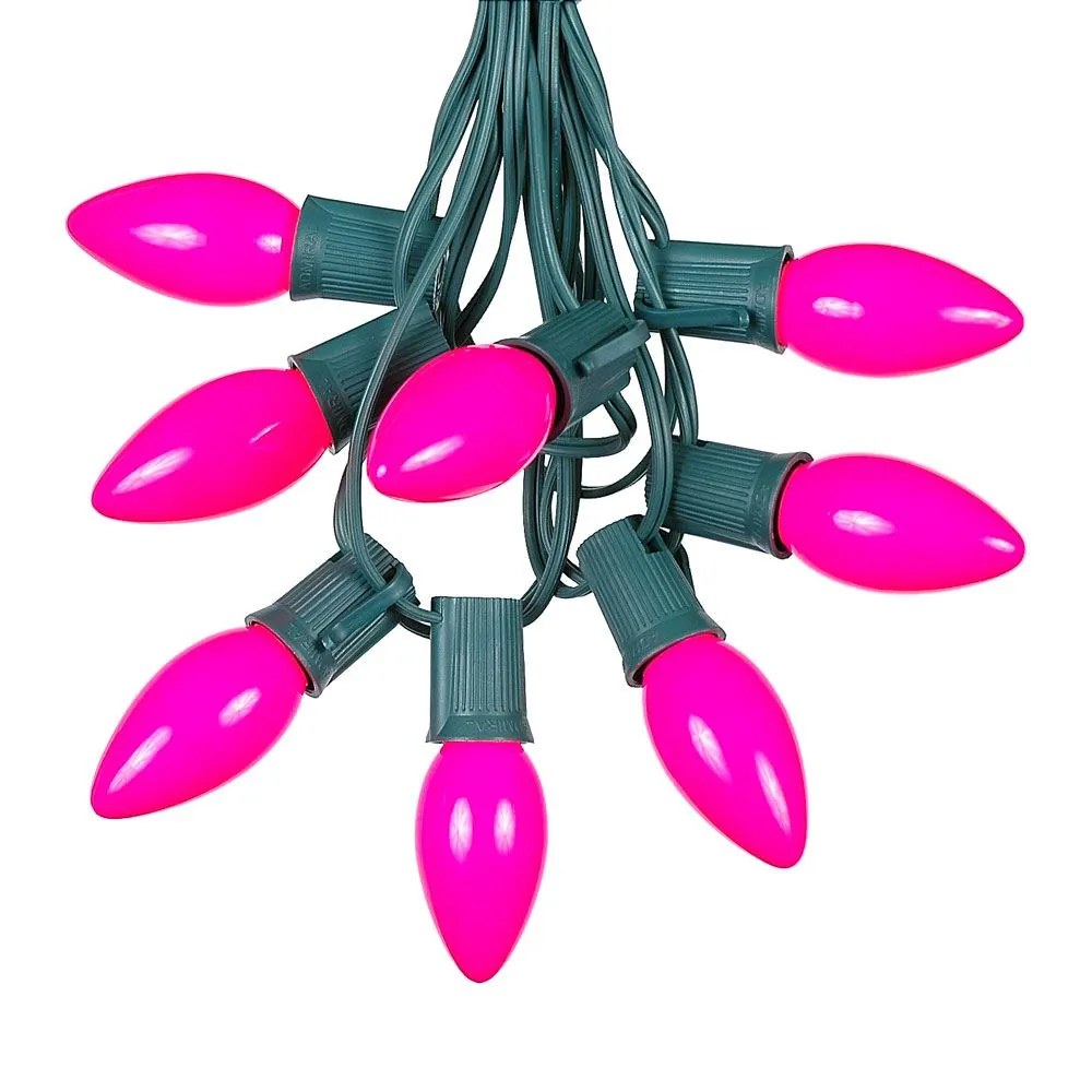 100 C9 Ceramic Christmas Light Set - Pink - Green Wire 2 100 C9 Ceramic Christmas Light Set - Pink - Green Wire - Image 2