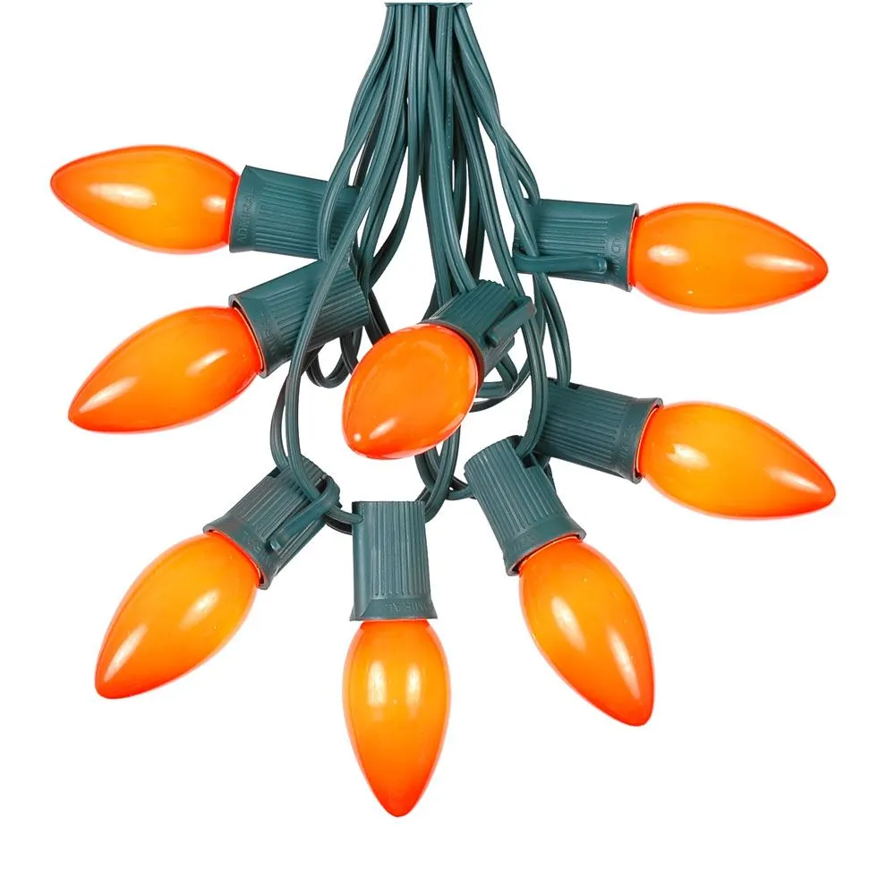 100 C9 Ceramic Christmas Light Set - Orange - Green Wire 2 100 C9 Ceramic Christmas Light Set - Orange - Green Wire - Image 2