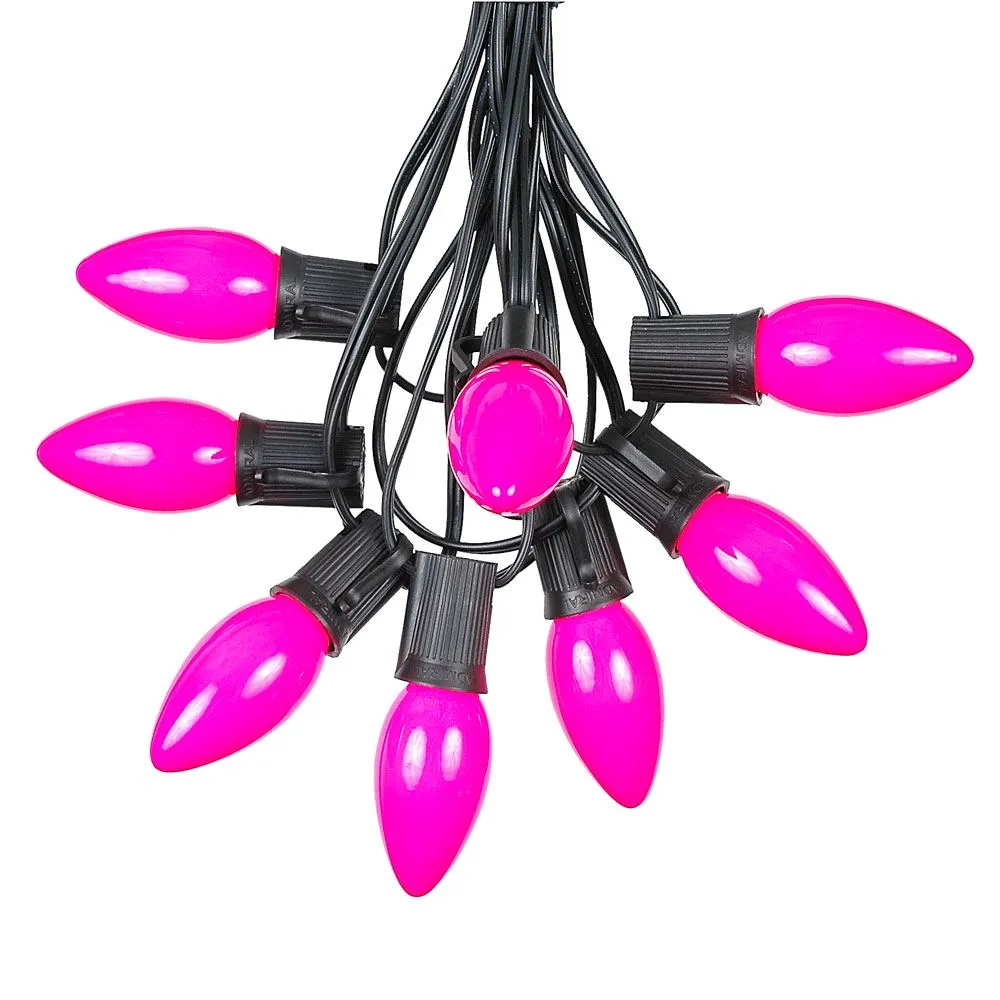 100 C9 Ceramic Christmas Light Set - Pink - Black Wire 2 100 C9 Ceramic Christmas Light Set - Pink - Black Wire - Image 2