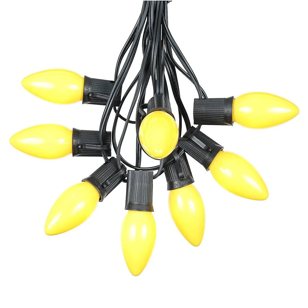 100 C9 Ceramic Christmas Light Set - Yellow - Black Wire 2 100 C9 Ceramic Christmas Light Set - Yellow - Black Wire - Image 2