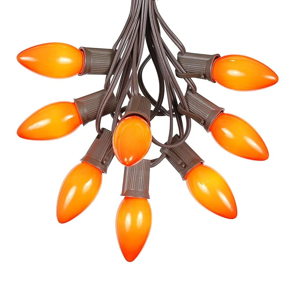 100 C9 Ceramic Christmas Light Set - Orange - Brown Wire 2 100 C9 Ceramic Christmas Light Set - Orange - Brown Wire - Image 2