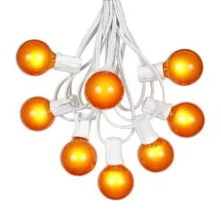 100 G40 Globe String Light Set With Orange Satin Bulbs On White Wire -Holiday Lights Sales 0011007 100 g40 globe string light set with orange satin bulbs on white wire