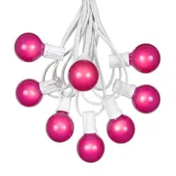 100 G40 Globe String Light Set With Pink Satin Bulbs On White Wire -Holiday Lights Sales 0011008 100 g40 globe string light set with pink satin bulbs on white wire