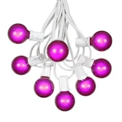 100 G40 Globe String Light Set With Purple Satin Bulbs On White Wire -Holiday Lights Sales 0011009 100 g40 globe string light set with purple satin bulbs on white wire