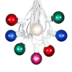 100 G40 Globe String Light Set With Multi Colored Satin Bulbs On White Wire -Holiday Lights Sales 0011012 100 g40 globe string light set with multi colored satin bulbs on white wire