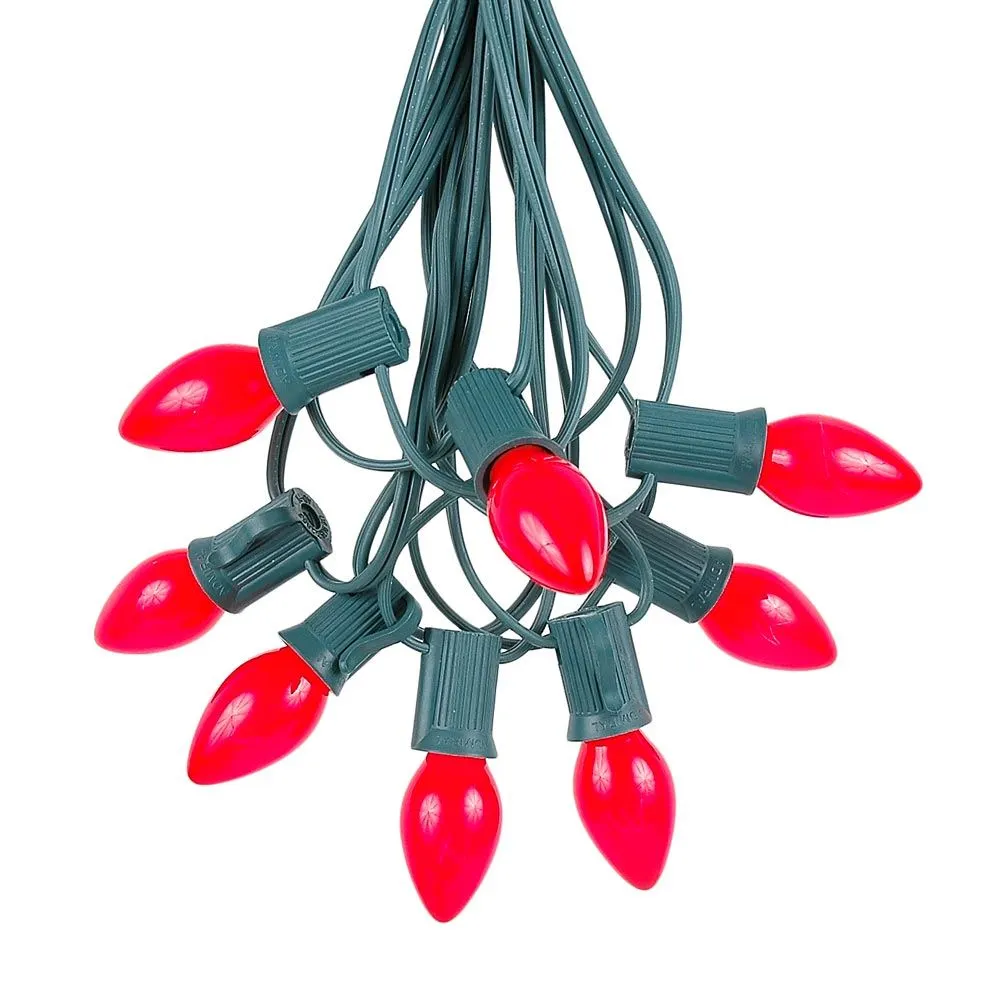 100 C7 String Light Set With Red Ceramic Bulbs On Green Wire 2 100 C7 String Light Set With Red Ceramic Bulbs On Green Wire - Image 2