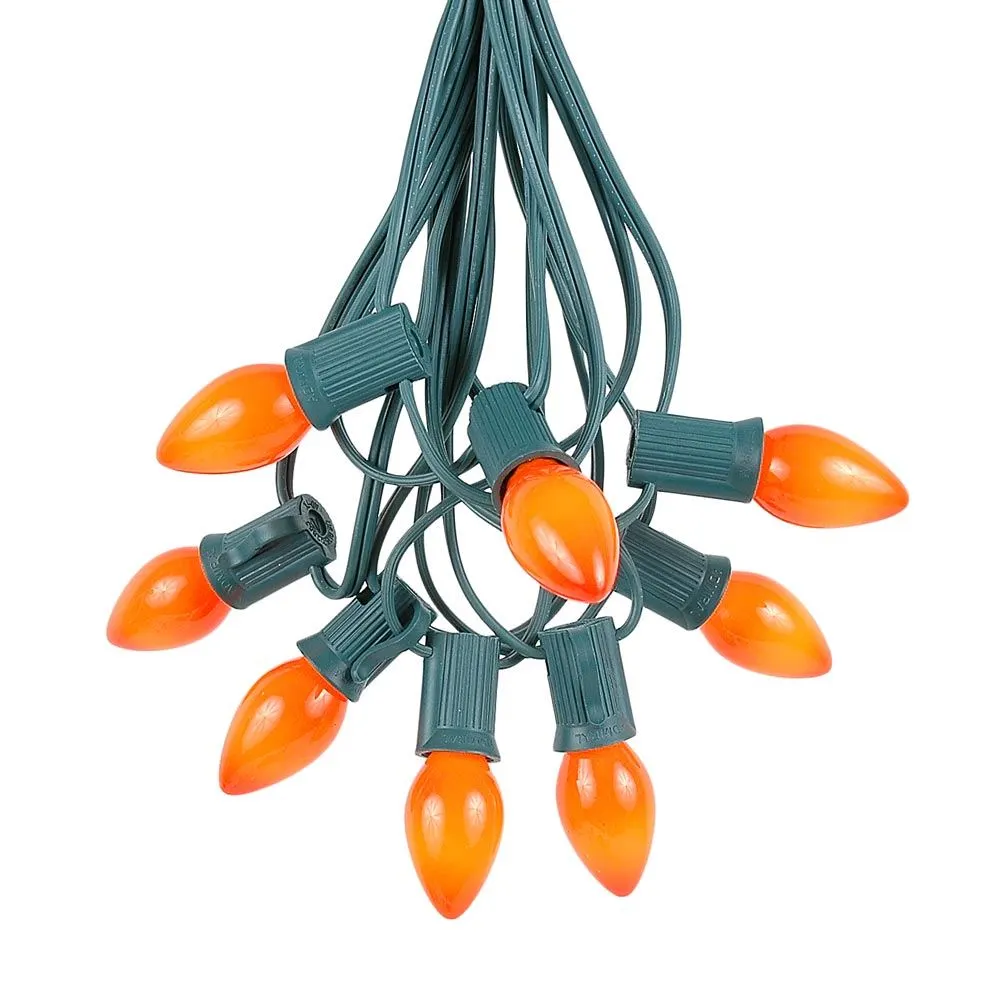 100 C7 String Light Set With Orange Ceramic Bulbs On Green Wire 2 100 C7 String Light Set With Orange Ceramic Bulbs On Green Wire - Image 2