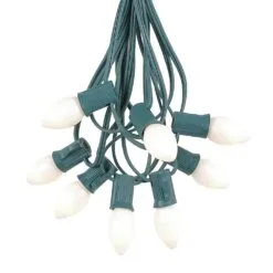 100 C7 String Light Set With White Ceramic Bulbs On Green Wire -Holiday Lights Sales 0012135 100 c7 string light set with white ceramic bulbs on green wire