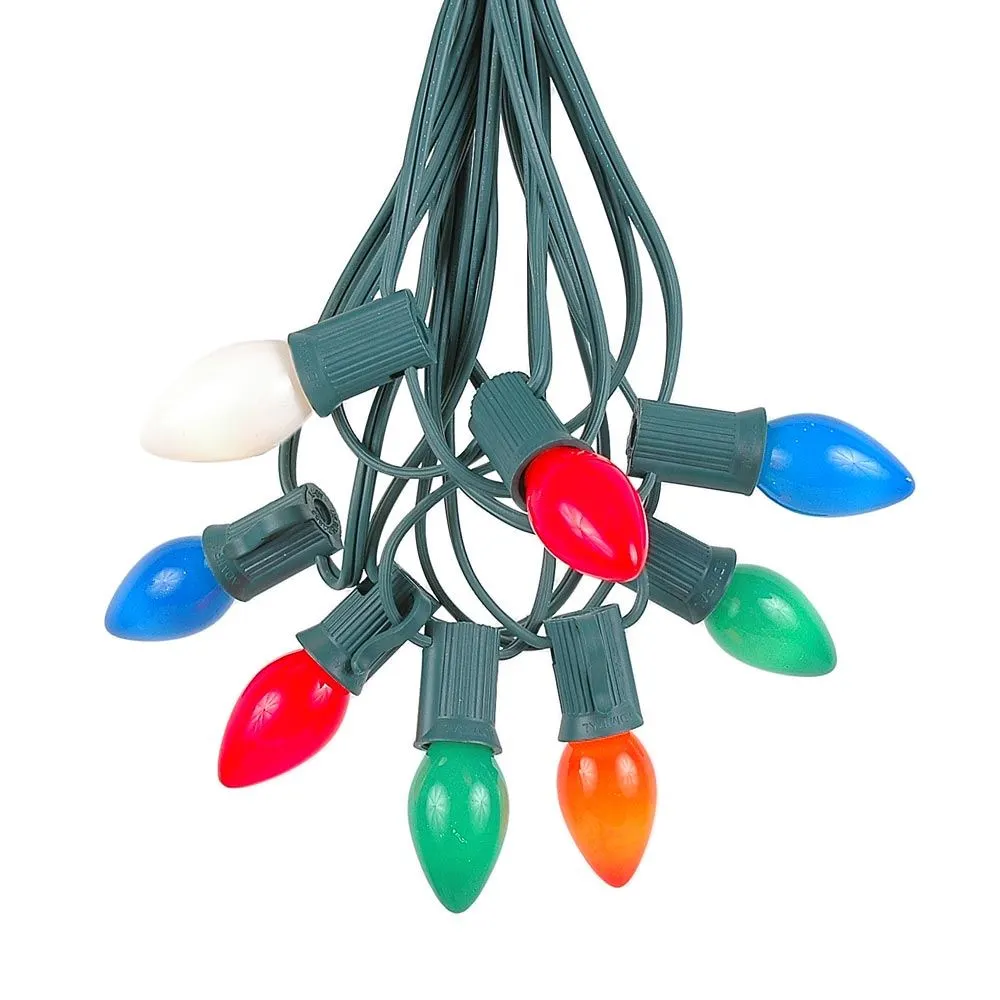 100 C7 String Light Set With Multi Colored Ceramic Bulbs On Green Wire 2 100 C7 String Light Set With Multi Colored Ceramic Bulbs On Green Wire - Image 2