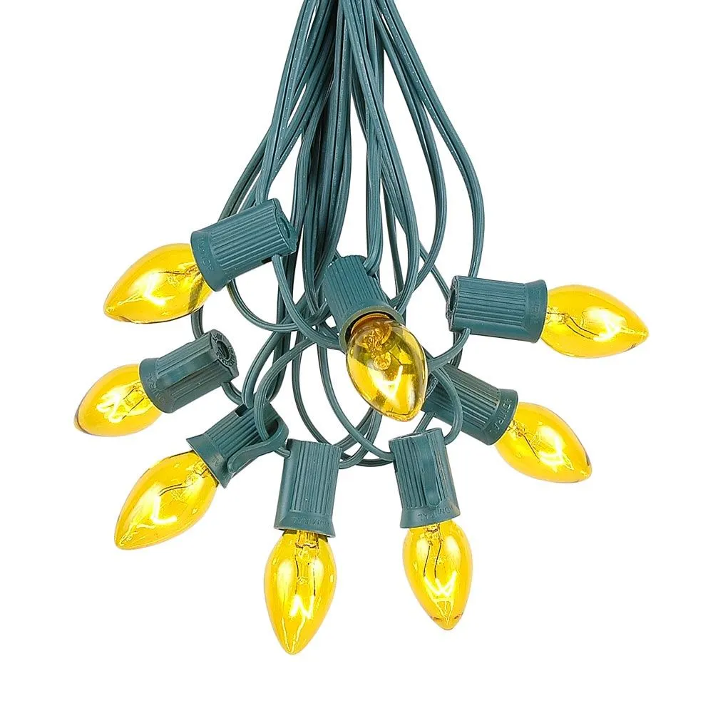 100 C7 String Light Set With Yellow Bulbs On Green Wire 2 100 C7 String Light Set With Yellow Bulbs On Green Wire - Image 2