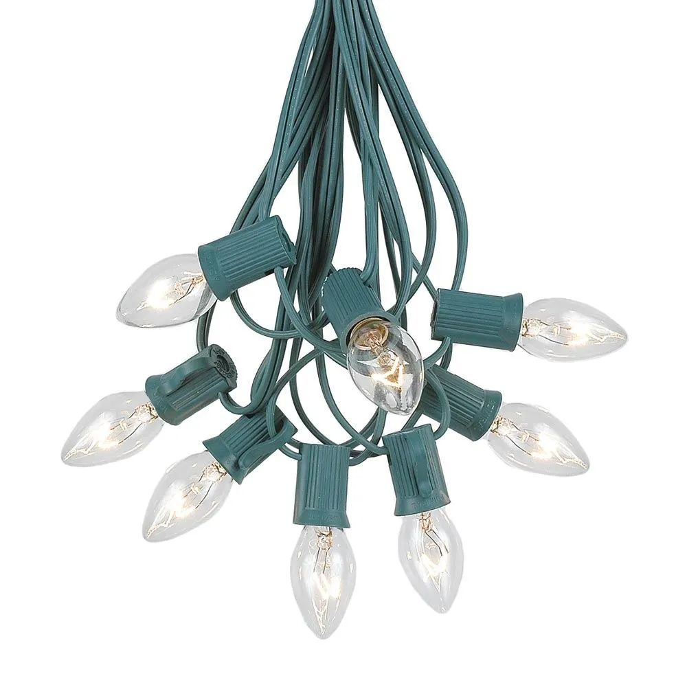 100 C7 String Light Set With Clear Bulbs On Green Wire 2 100 C7 String Light Set With Clear Bulbs On Green Wire - Image 2