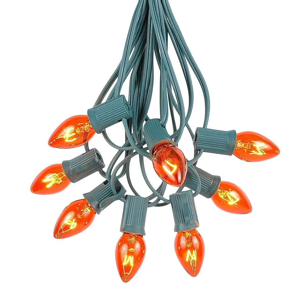 100 C7 String Light Set With Orange Bulbs On Green Wire 2 100 C7 String Light Set With Orange Bulbs On Green Wire - Image 2
