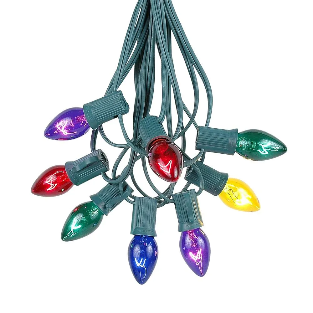 100 C7 String Light Set With Assorted Bulbs On Green Wire 2 100 C7 String Light Set With Assorted Bulbs On Green Wire - Image 2