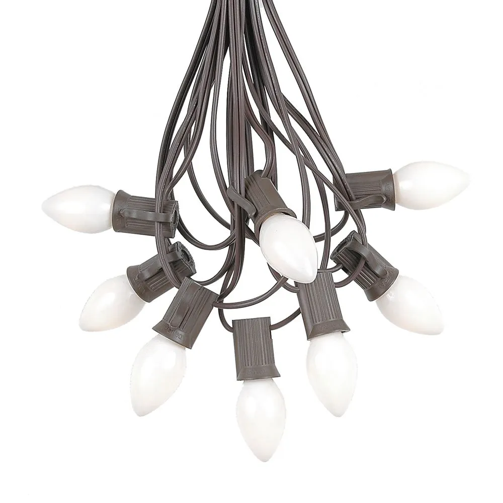 100 C7 String Light Set With White Ceramic Bulbs On Brown Wire 2 100 C7 String Light Set With White Ceramic Bulbs On Brown Wire - Image 2
