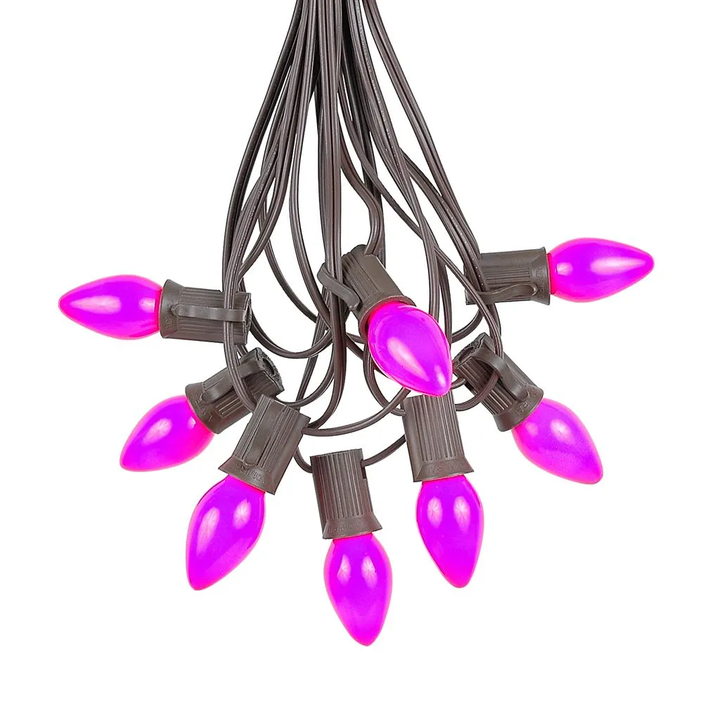 100 C7 String Light Set With Purple Ceramic Bulbs On Brown Wire 2 100 C7 String Light Set With Purple Ceramic Bulbs On Brown Wire - Image 2