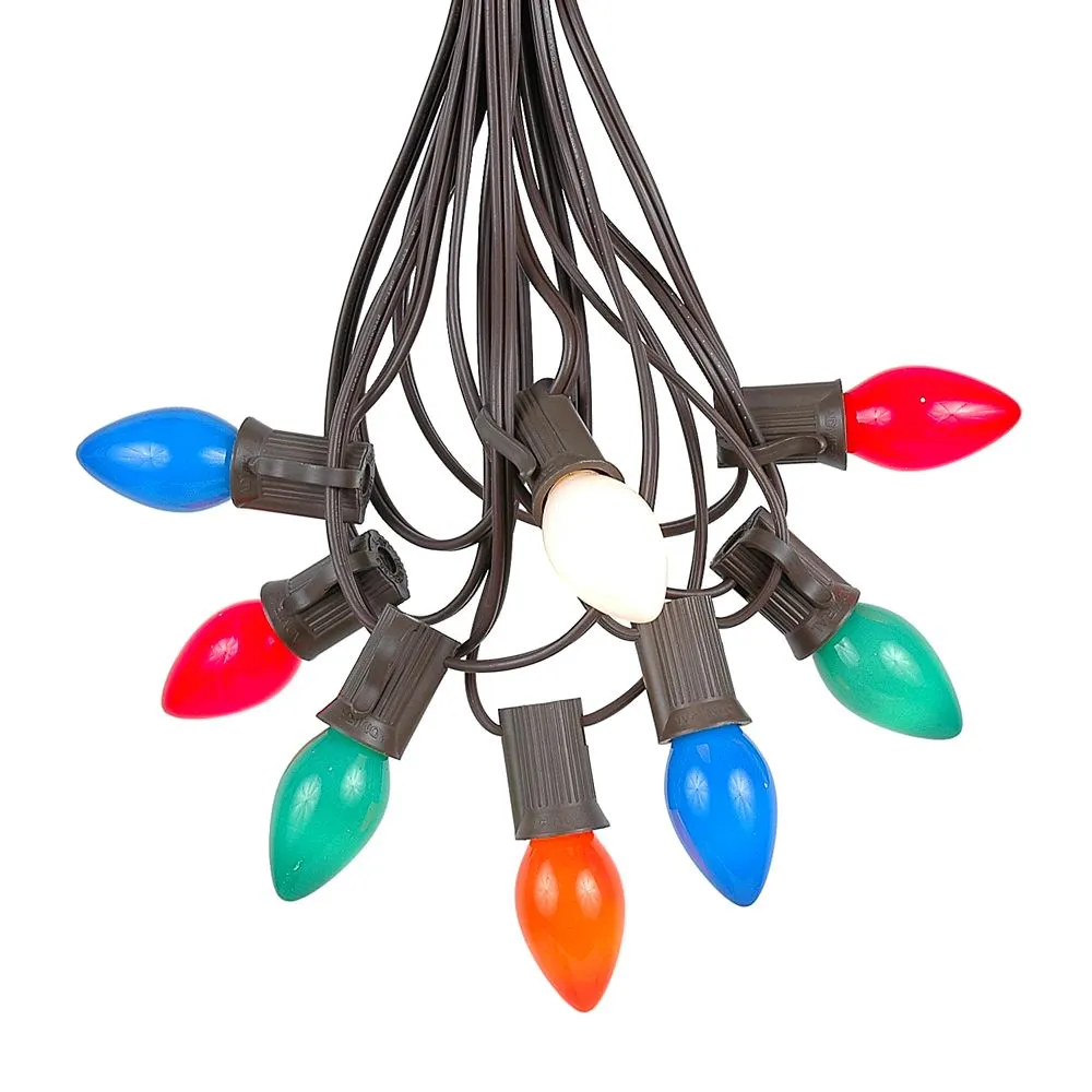 100 C7 String Light Set With Multi Colored Ceramic Bulbs On Brown Wire 2 100 C7 String Light Set With Multi Colored Ceramic Bulbs On Brown Wire - Image 2