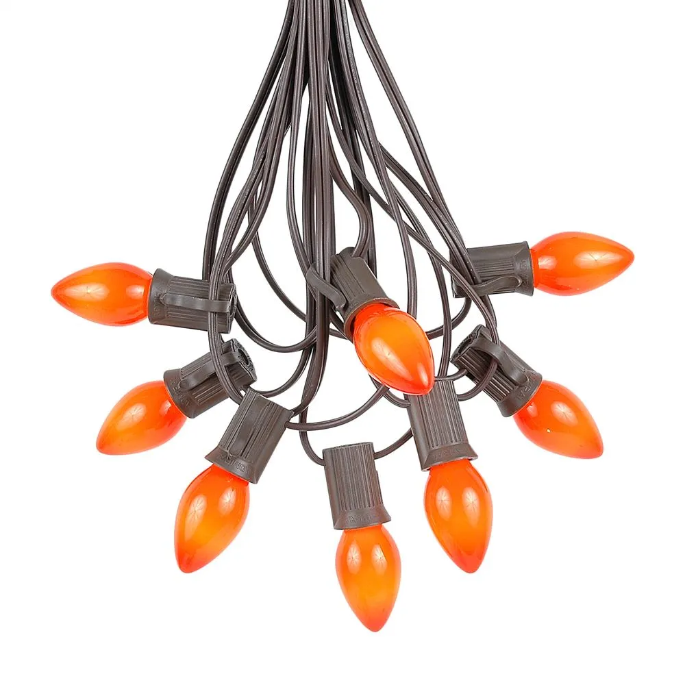 100 C7 String Light Set With Orange Ceramic Bulbs On Brown Wire 2 100 C7 String Light Set With Orange Ceramic Bulbs On Brown Wire - Image 2