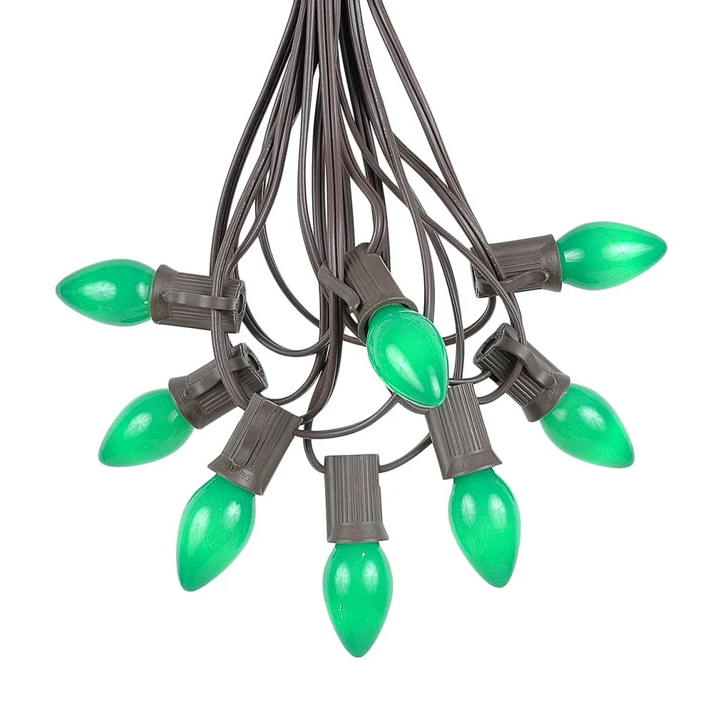100 C7 String Light Set With Green Ceramic Bulbs On Brown Wire 2 100 C7 String Light Set With Green Ceramic Bulbs On Brown Wire - Image 2