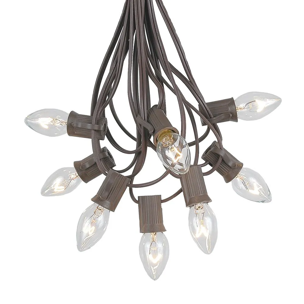 100 C7 String Light Set With Clear Bulbs On Brown Wire 2 100 C7 String Light Set With Clear Bulbs On Brown Wire - Image 2