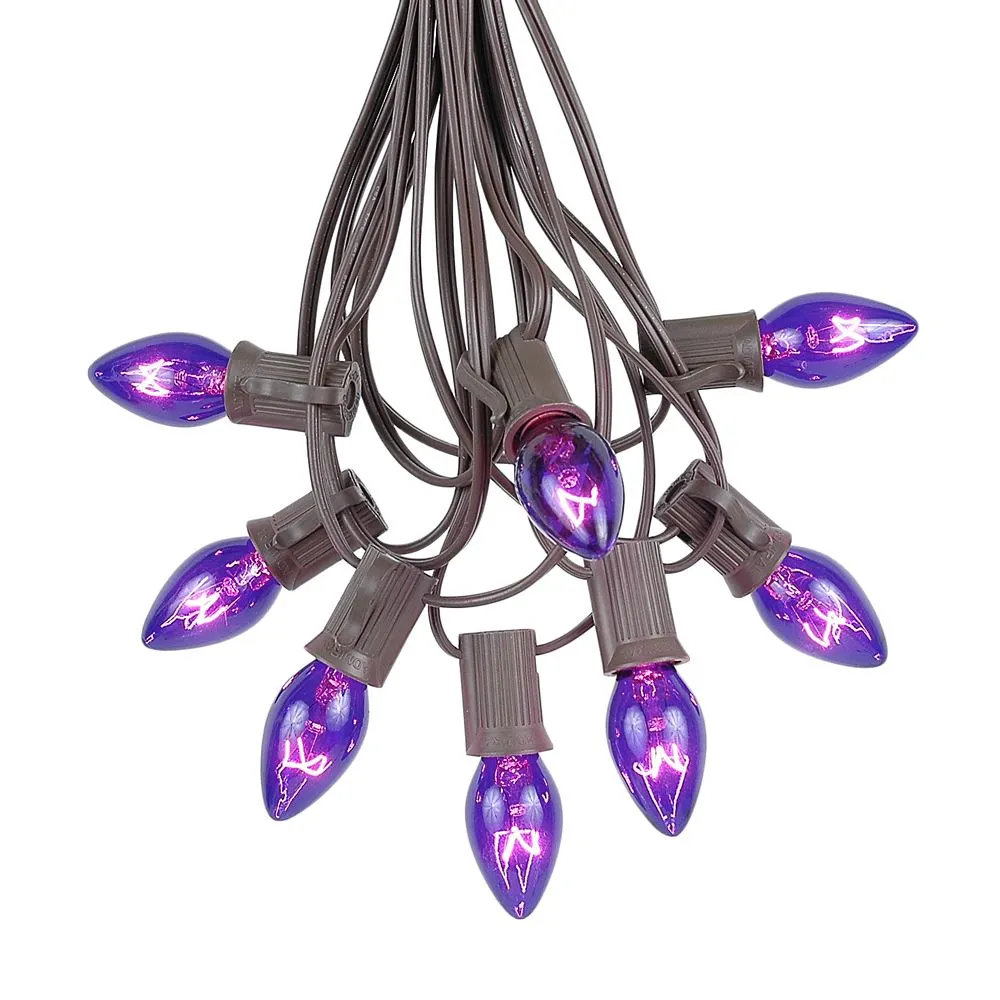 100 C7 String Light Set With Purple Bulbs On Brown Wire 2 100 C7 String Light Set With Purple Bulbs On Brown Wire - Image 2