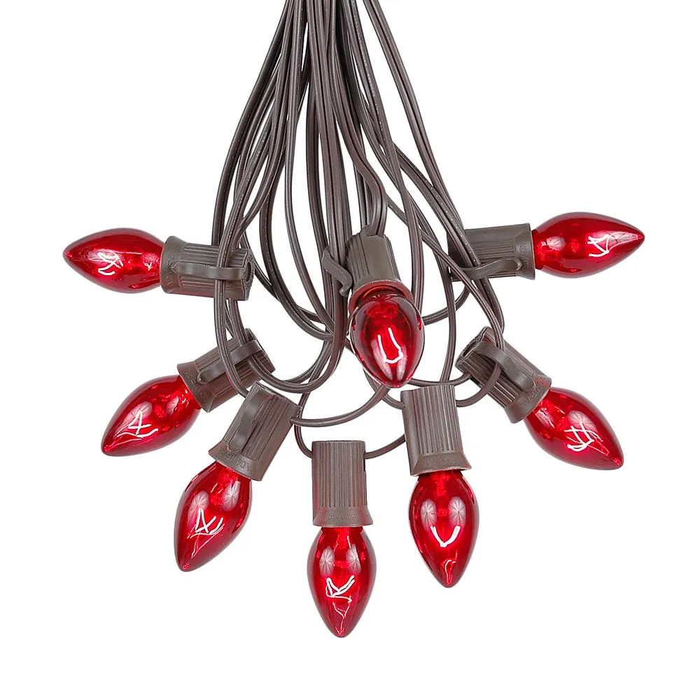 100 C7 String Light Set With Red Bulbs On Brown Wire 2 100 C7 String Light Set With Red Bulbs On Brown Wire - Image 2