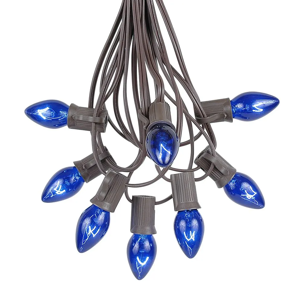 100 C7 String Light Set With Blue Bulbs On Brown Wire 2 100 C7 String Light Set With Blue Bulbs On Brown Wire - Image 2