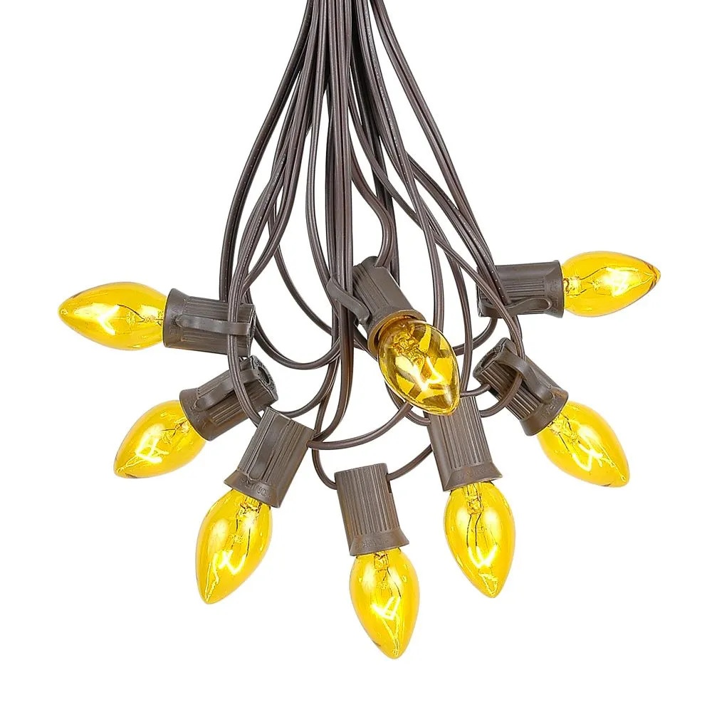 100 C7 String Light Set With Yellow Bulbs On Brown Wire 2 100 C7 String Light Set With Yellow Bulbs On Brown Wire - Image 2